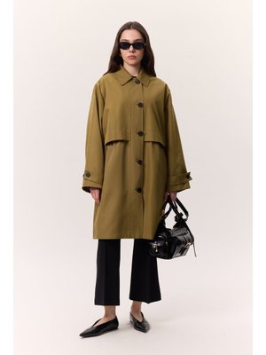 Bel Ayarlamalı Hafif Trençkot Zeytin Yeşili Bel Ayarlamalı Hafif Trençkot Zeytin Yeşili