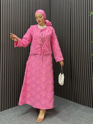 Pembe Duru Ponpon Etekli İkili Takım Pembe Duru Ponpon Etekli İkili Takım