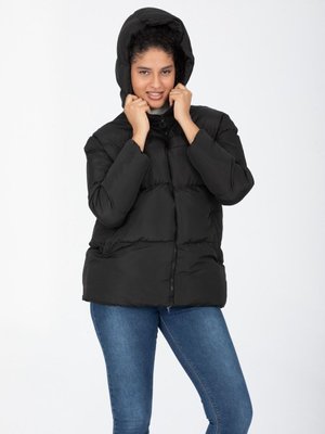 Siyah Kapüşonlu Regular Şişme Mont