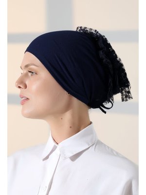 Lacivert Fırfırlı Güpürlü Topuz Bone Lacivert Fırfırlı Güpürlü Topuz Bone