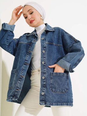Koyu Mavi Denim Ceket
