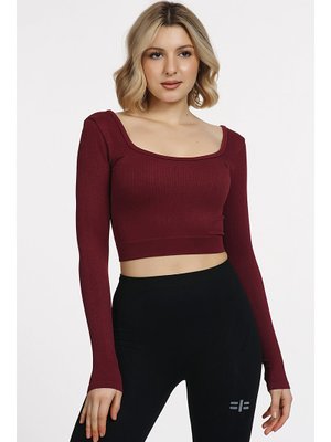 Seamless Straplez Uzun Kollu Fitilli Büstiyer Bordo