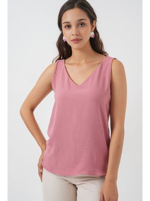 Gül Kurusu V Yaka Sıfır Kol Bluz Gül Kurusu V Yaka Sıfır Kol Bluz