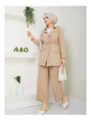 Bej Ceketli Keten Takım