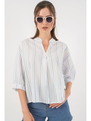 Açık Mavi Çizgili Oversize Bluz Açık Mavi Çizgili Oversize Bluz