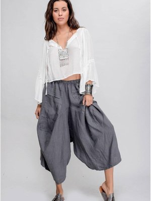 Antrasit İtalyan Cepli Keten Şalvar Pantolon