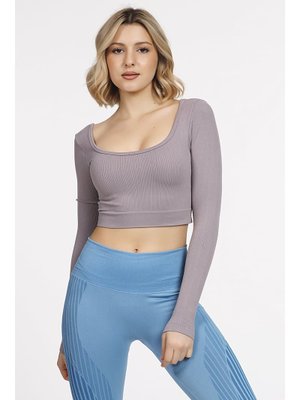 Seamless Straplez Uzun Kollu Fitilli Büstiyer Mor