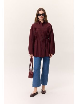 Bordo Büzgü Bağlama Detaylı Tunik Bordo Büzgü Bağlama Detaylı Tunik