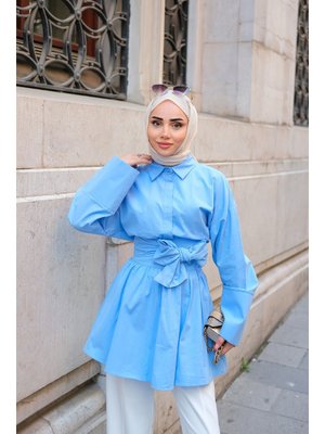 Mavi Uzun Kuşaklı Gömlek