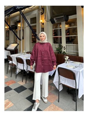 Bordo Kol Detaylı Gold Düğmeli Gömlek Bordo Kol Detaylı Gold Düğmeli Gömlek