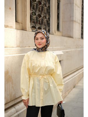 Sarı Robadan Büzgü Detaylı Balon Kol Gömlek