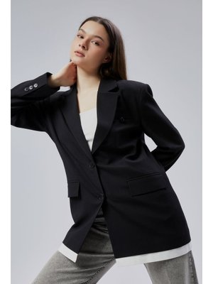 Siyah Oversize Uzun Blazer Ceket
