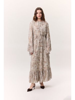Desenli Crushlı Katlı Elbise Sophıa Somon Desenli Crushlı Katlı Elbise Sophıa Somon