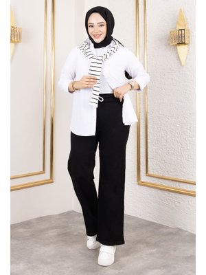 Siyah Bol Paça Beli Lastikli Kot Pantolon Siyah Bol Paça Beli Lastikli Kot Pantolon