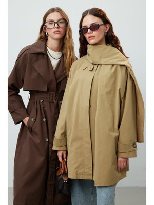 Yeşil Stokholm Şal Detaylı Oversıze Trençkot Yeşil Stokholm Şal Detaylı Oversıze Trençkot