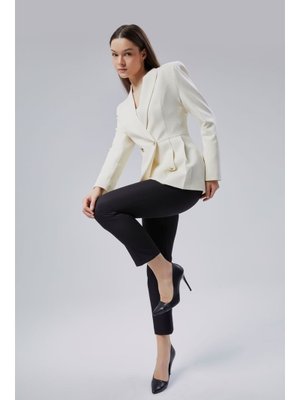 Ekru Regular Fit Pile Detaylı Blazer Ceket