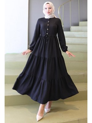 Siyah Elisa Büzgülü Düğmeli Elbise Siyah Elisa Büzgülü Düğmeli Elbise