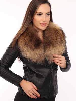 Siyah Hakiki Deri Kürklü Molly Ceket