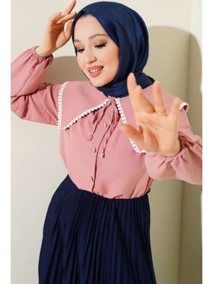 Pembe Denizci Yaka Güpürlü Gömlek Pembe Denizci Yaka Güpürlü Gömlek