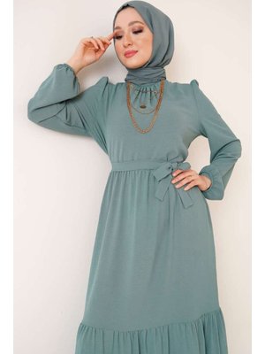 Mint Yeşili Yakası Büzgü Detaylı Ayrobin Elbise