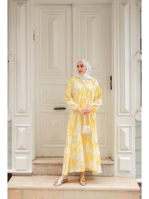 Sarı Renkli Desen Elbise Sarı Renkli Desen Elbise