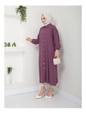 Mürdüm Maxi Boy Yırtmaçlı Viskon Tunik