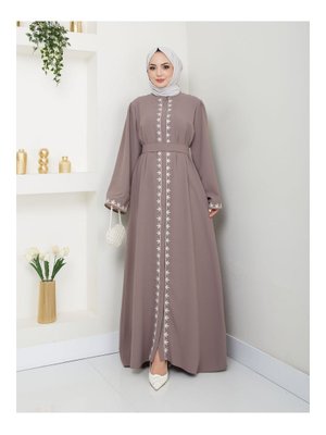 Yeşil Nakışlı Abaya Ferace Elbise