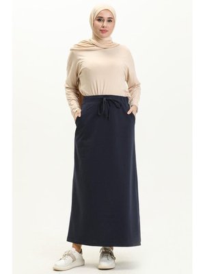 Lacivert Beli Bağlamalı Cepli Spor Etek