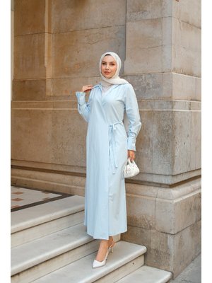 Açık Mavi Poplin Yan Bağlamalı Elbise Açık Mavi Poplin Yan Bağlamalı Elbise