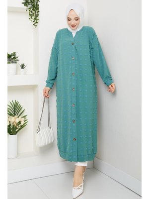 Mint V Yaka Ponpon Detaylı Düğmeli Kap