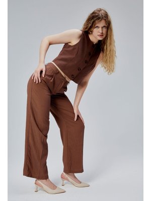 Pantolon Takım Acı Kahve Çizgili Modal Yelek