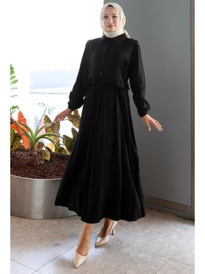 Siyah Bolerolu Fırfırlı Beli Lastikli Elbise Siyah Bolerolu Fırfırlı Beli Lastikli Elbise