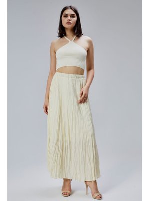 Sarı Krinkıl Beli Lastikli Vual Etek