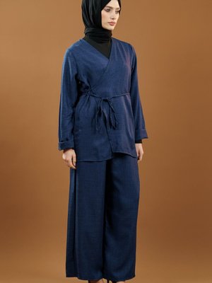 Lacivert Bağlamalı Kimono İkili Takım Lacivert Bağlamalı Kimono İkili Takım