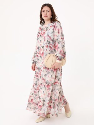 Büyük Beden Elbise Pembe Cicek Desen Büyük Beden Elbise Pembe Cicek Desen