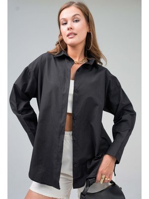 Siyah Basic Oversize Gömlek Siyah Basic Oversize Gömlek