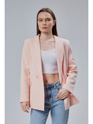 Salaş Kesim Astarlı Dokuma Blazer Ceket Somon