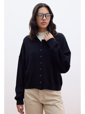 Siyah Yumuşak Dokulu Oversize Triko Hırka Siyah Yumuşak Dokulu Oversize Triko Hırka