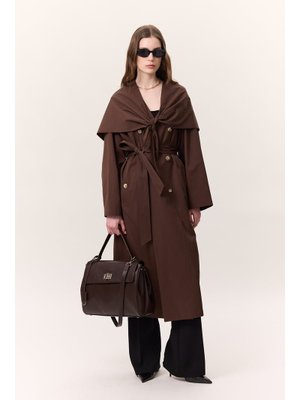 Kahverengi Şal Detaylı Tasarım Trençkot Kahverengi Şal Detaylı Tasarım Trençkot
