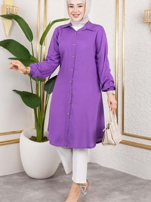 Lila Manşeti Lastikli Viskon Tunik Lila Manşeti Lastikli Viskon Tunik