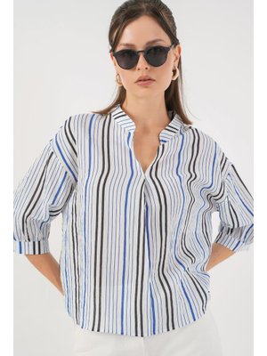 Lacivert Çizgili Oversize Bluz Lacivert Çizgili Oversize Bluz