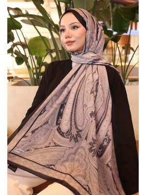 Siyah Bej Etnik Desenli Pamuk Şal