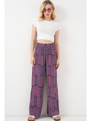 Mor Desenli Viskon Pantolon Mor Desenli Viskon Pantolon