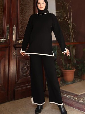 Siyah Yırtmaç Detaylı Triko İkili Takım