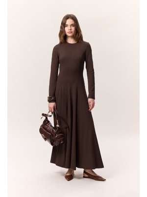 Kahverengi Kuplu Uzun Kollu Elbise Kahverengi Kuplu Uzun Kollu Elbise