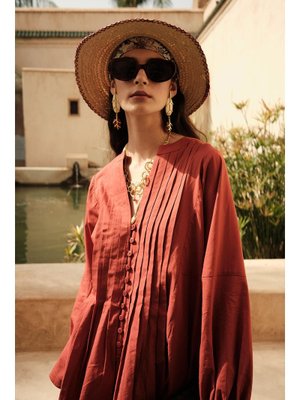 Turuncu Nervür Detaylı Vual Tunik Turuncu Nervür Detaylı Vual Tunik