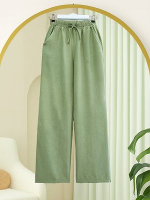 Çağla Y. Beli Lastikli Bağcık Detaylı Cepli Bol Paça Tensel Pantolon