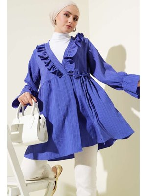Mor Fırfırlı Bağlamalı Kimono
