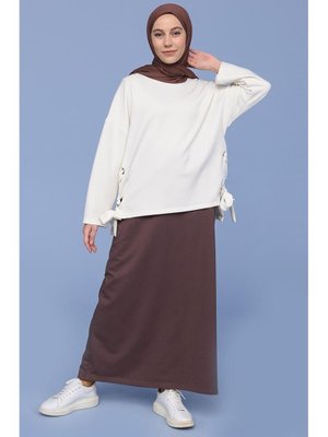 Kahverengi Beli Bağlamalı Cepli Spor Etek
