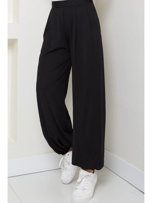 Siyah Mehru Paçası Lastikli Pantolon